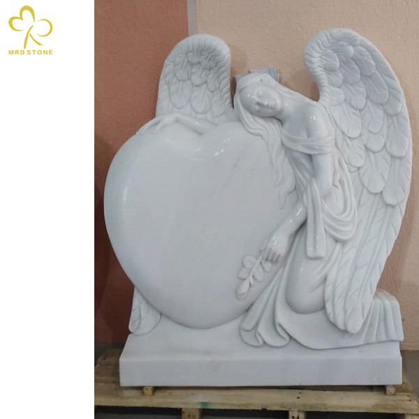 Производител на надгробни плочи с гравиран ангел от естествен бял мрамор